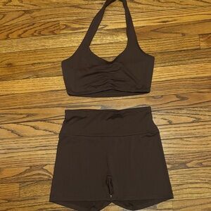 Brown Halter Top and Shorts Athletic Set